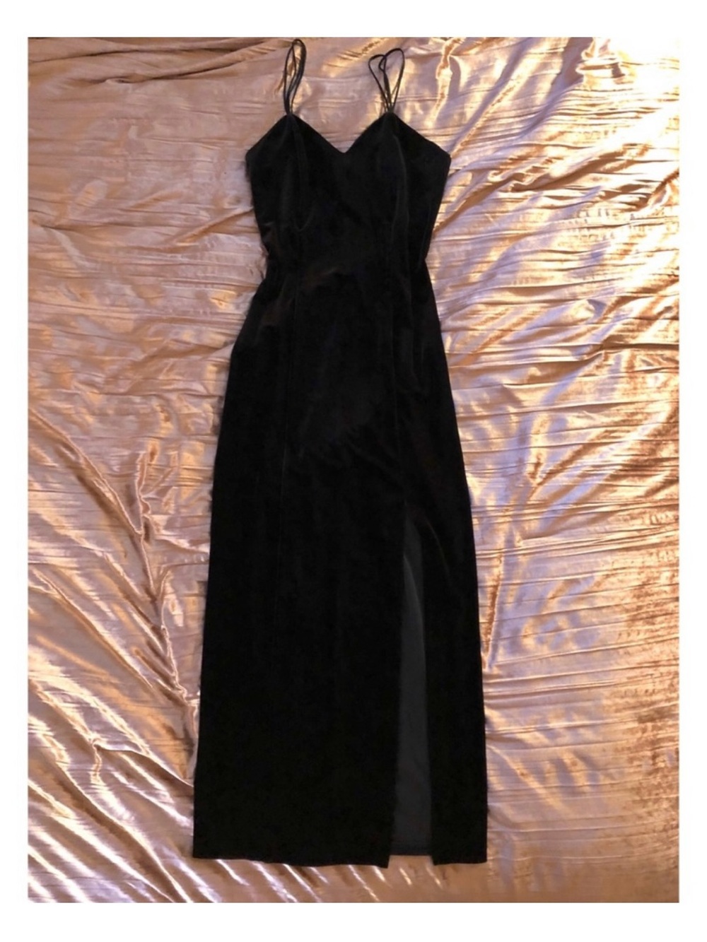 Peter Vintage Black Velvet Spaghetti-Strap Dress M